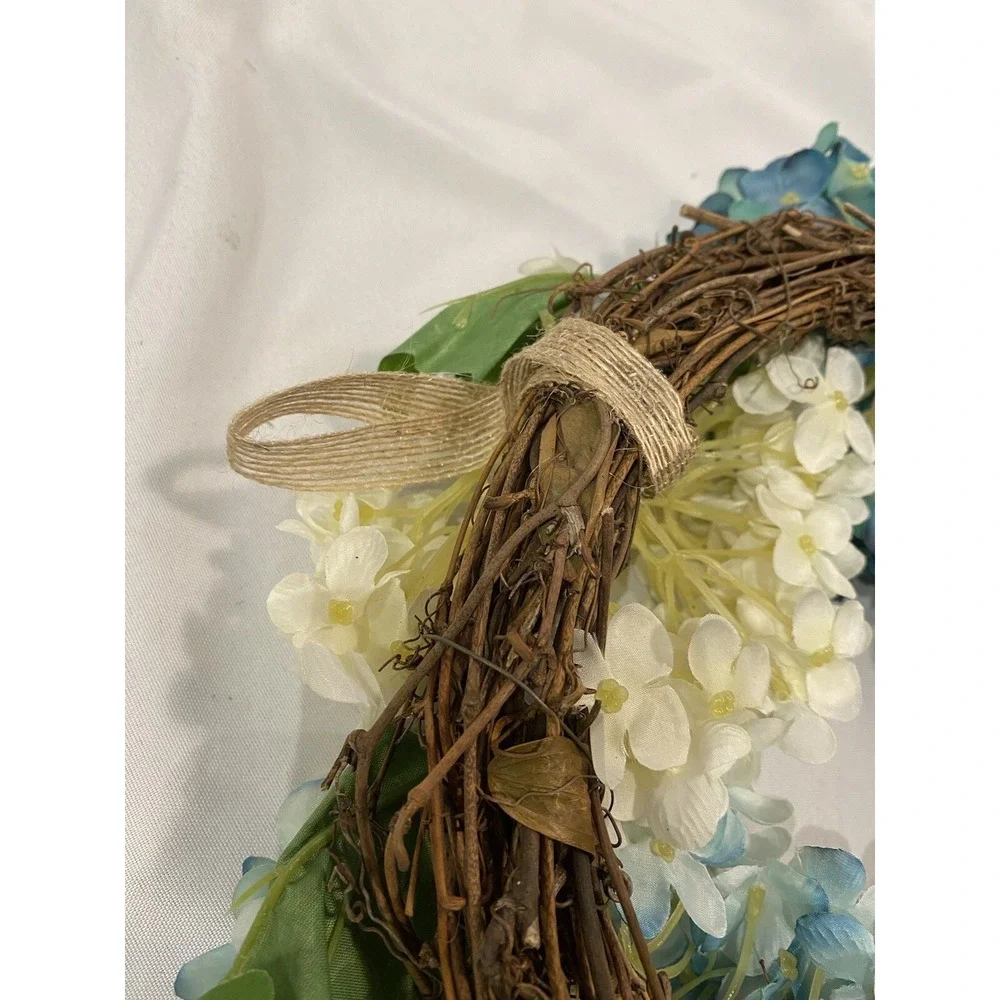 blue & white fake floral hanging wreath home decor spring summer flowers